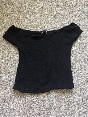 Brandy Melville Black Smocked Top with Heart Logo